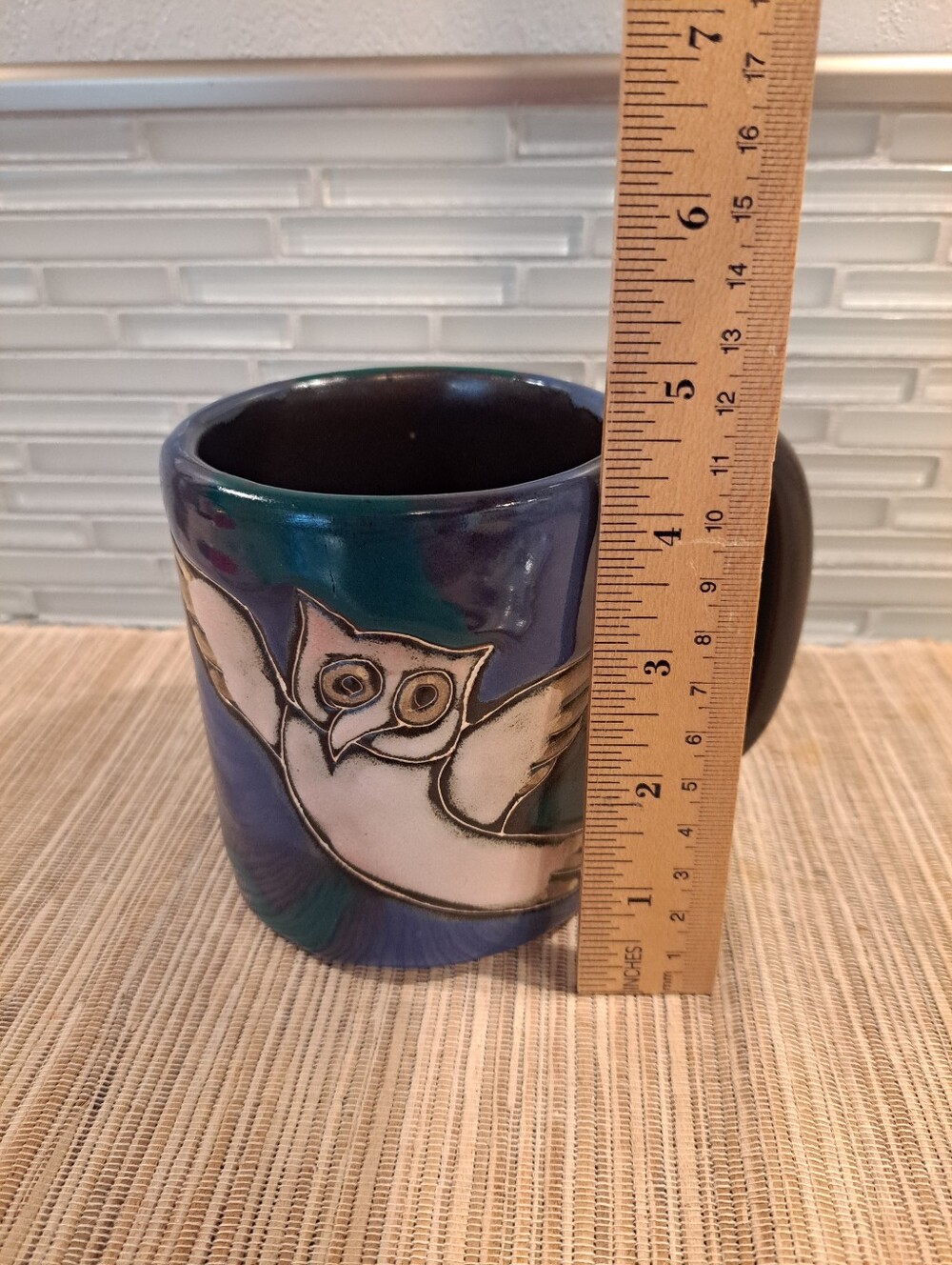 2 MARA Coffee Cup Butterfly & Owl Mug DESIGN BY MARA Mexico Pottery 16 Oz Heavy - Picture 7 of 8
